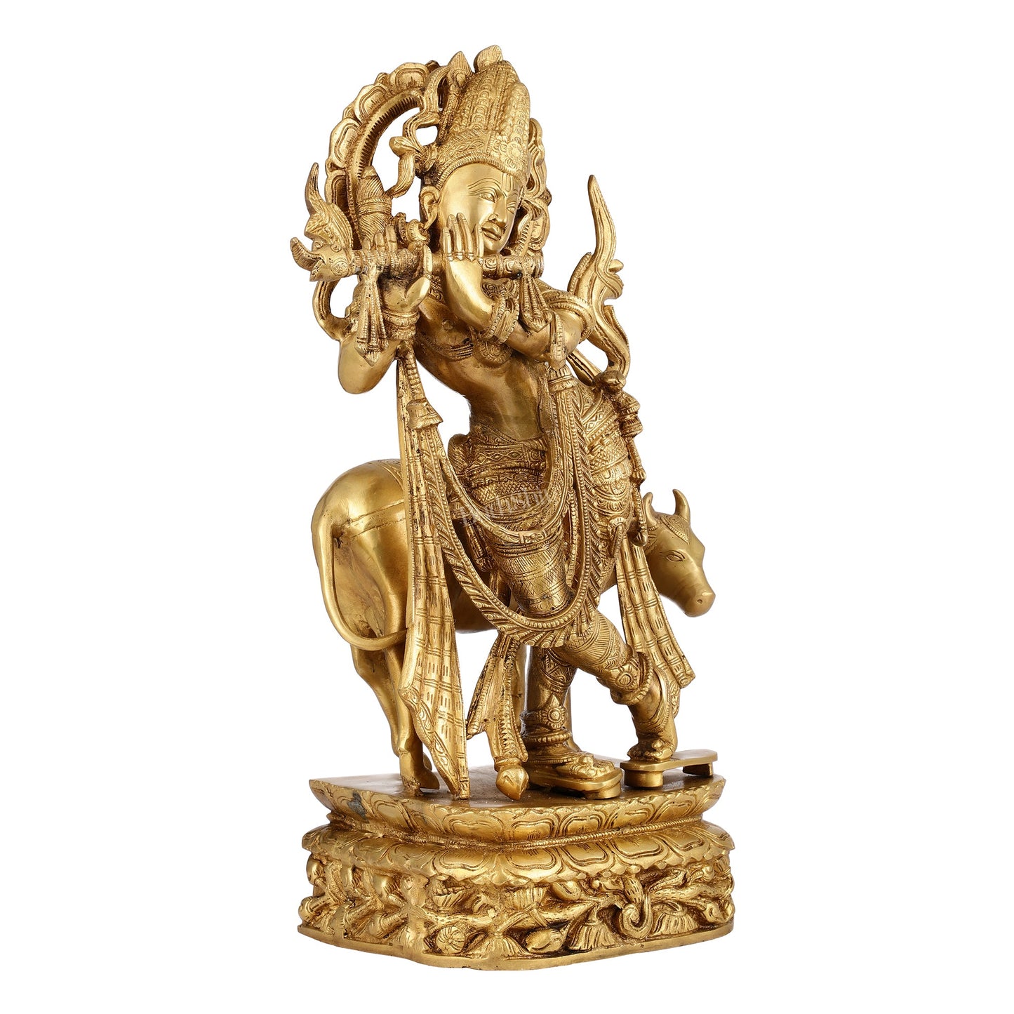 Brass Superfine Krishna with Cow Statue | Divine Elegance | Height 24 Inch - Budhshiv.com