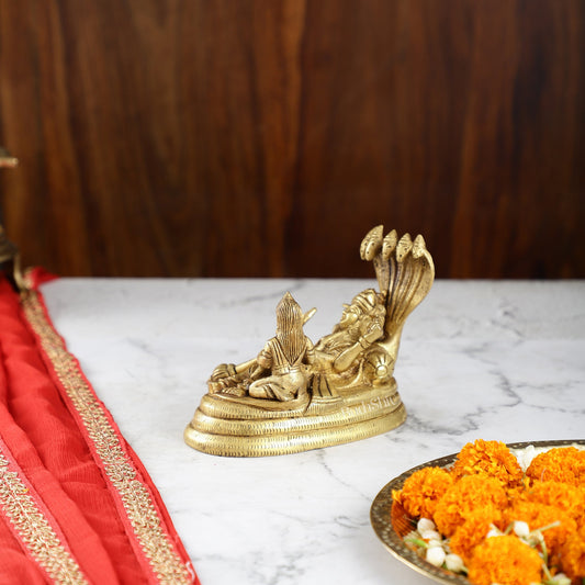 Brass Superfine Lakshmi Narayan Vishnu on Sheshanaag | 5" Height - Budhshiv.com