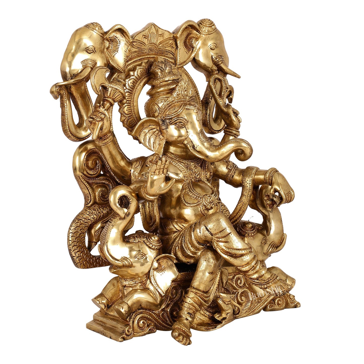 Brass Superfine Lord Ganapati Seated on Throne Statue 18 inch - Budhshiv.com