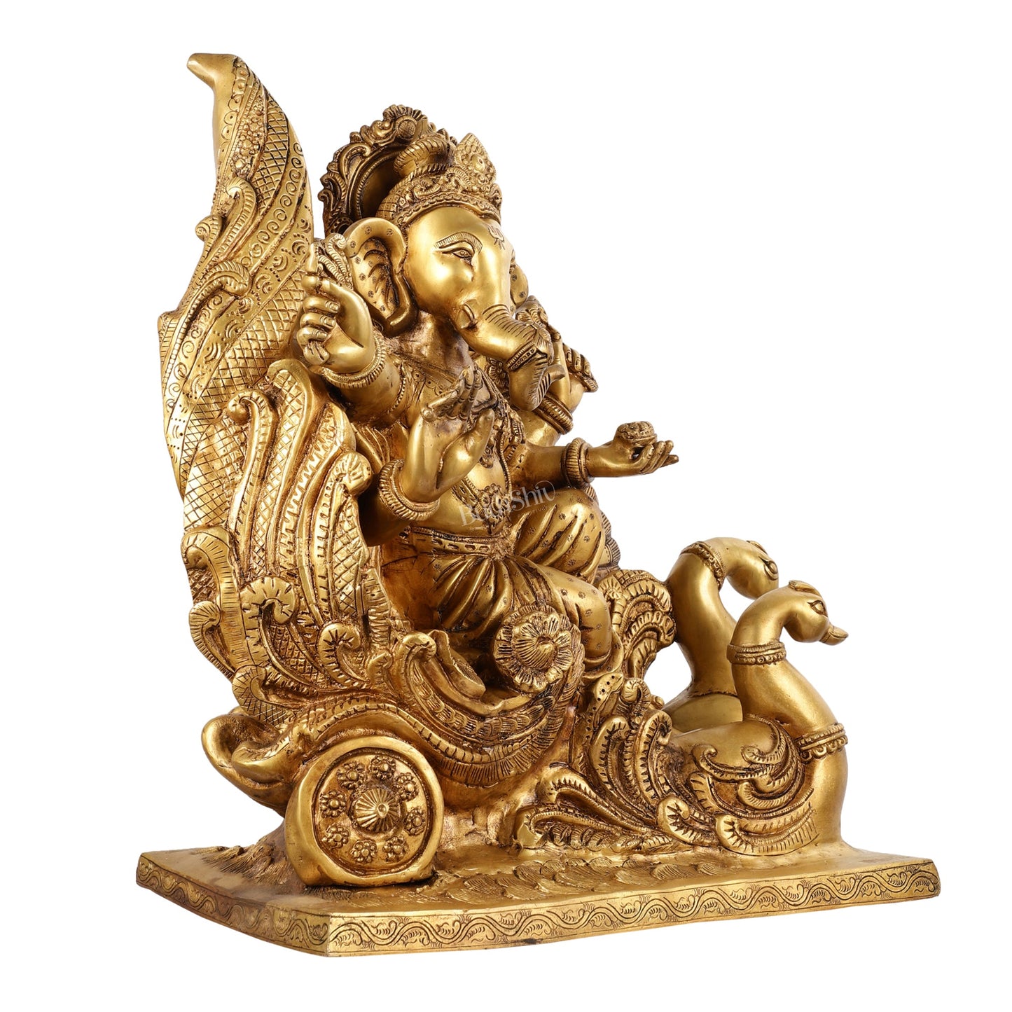Brass Superfine Lord Ganesha Idol on Swan Chariot Masterpiece - 20.5 Inch - Budhshiv.com