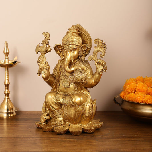 Brass Superfine Lord Ganesha Statue - 16 Inch - Budhshiv.com