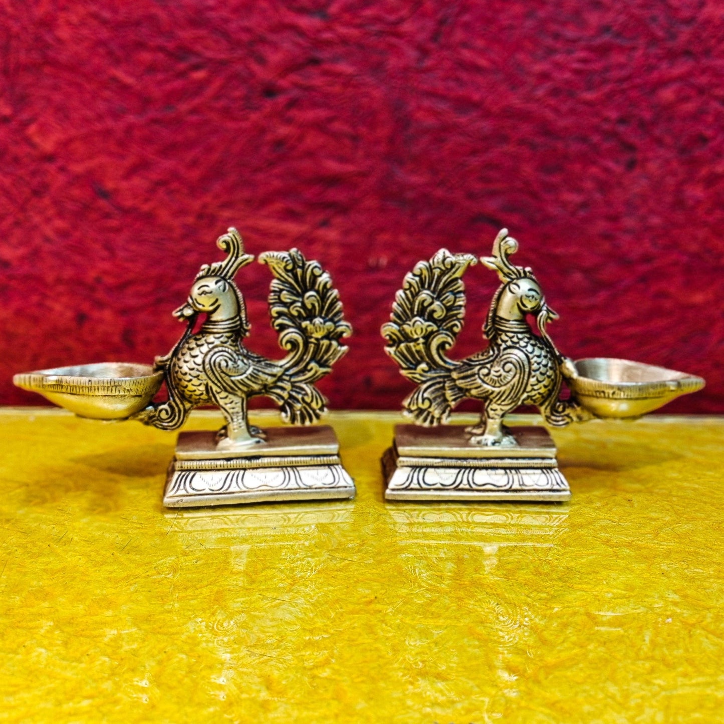 Brass superfine peacock/annam pakshi diya 5" - Budhshiv.com