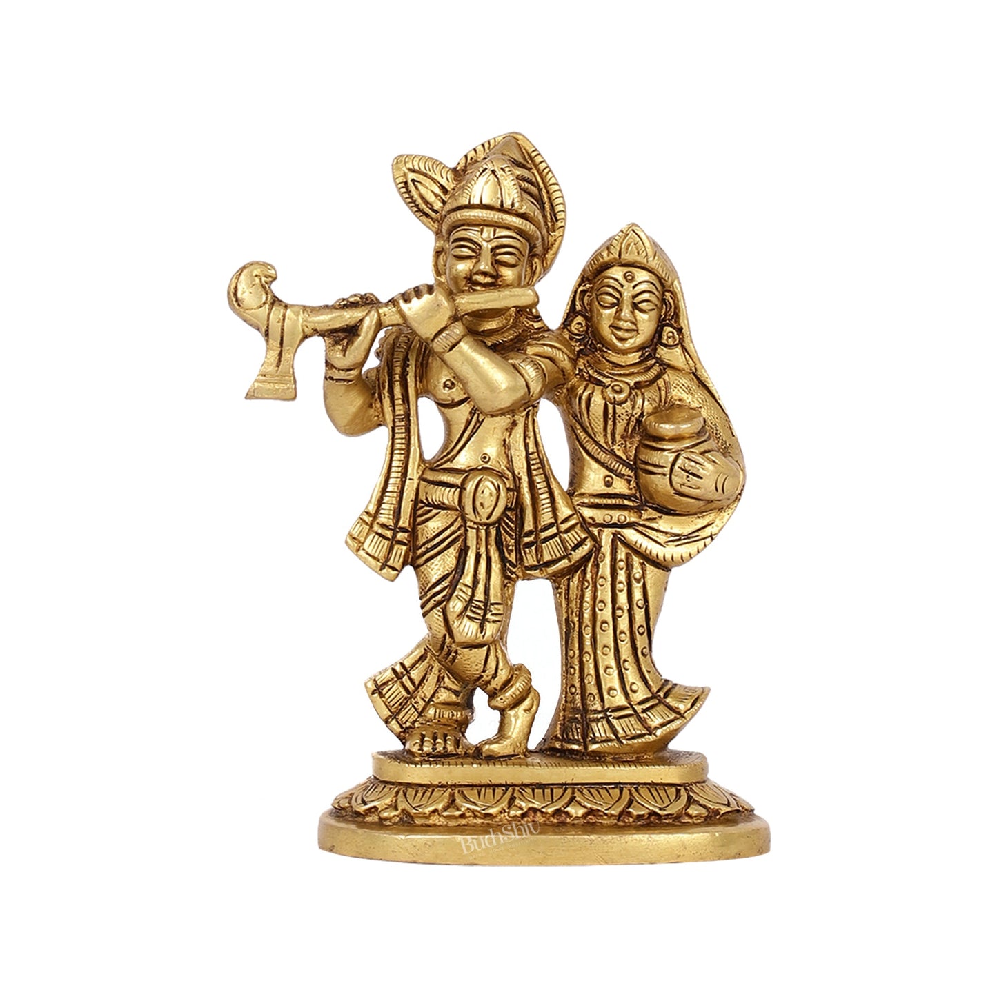 Brass Superfine Radha Krishna Statue | Height 5 Inch antique - Budhshiv.com