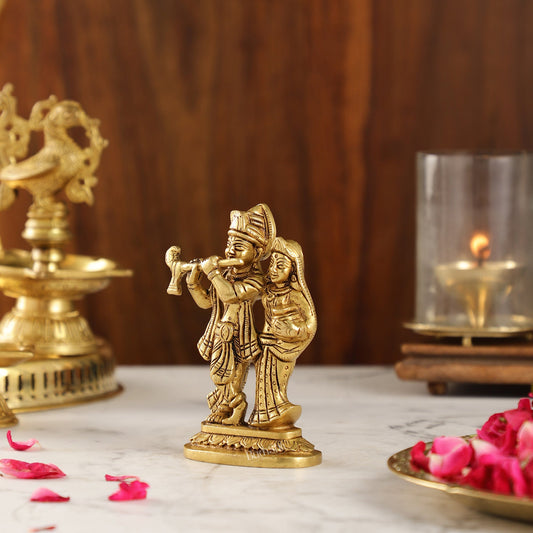 Brass Superfine Radha Krishna Statue | Height 5 Inch antique - Budhshiv.com