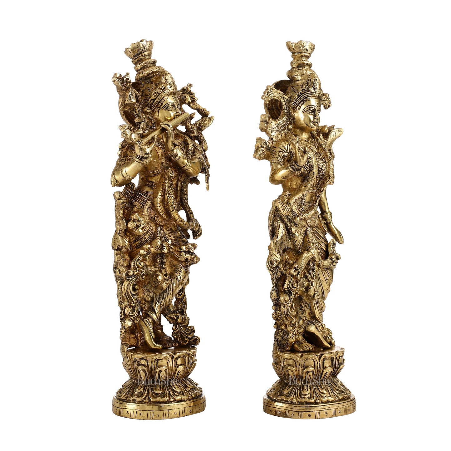 Brass Superfine Radha Krishna Statues - Finely Carved with Sharp Features 14 inch - Budhshiv.com