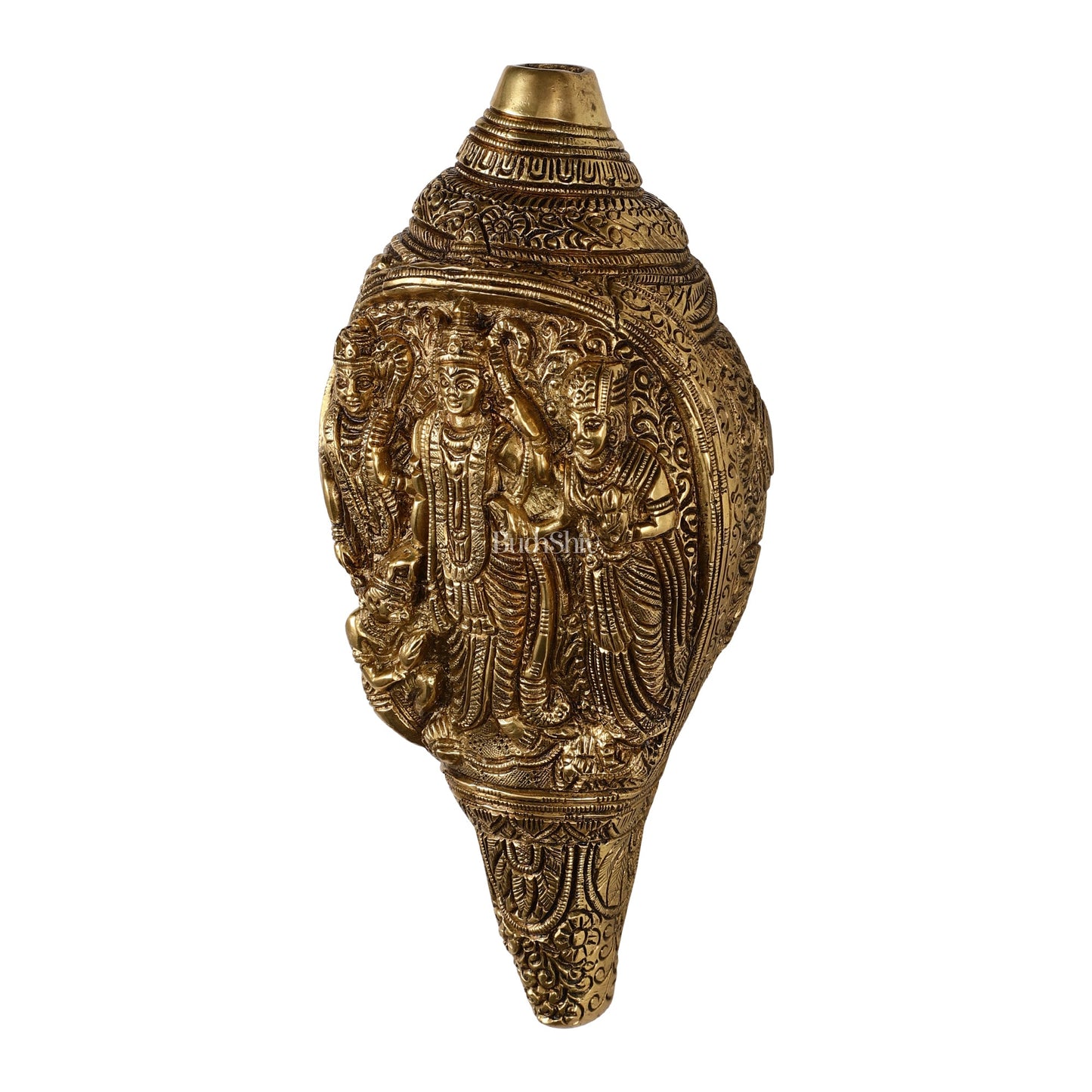 Brass Superfine Ramdarbar Carved Shankh Conch 9 inch antique - Budhshiv.com