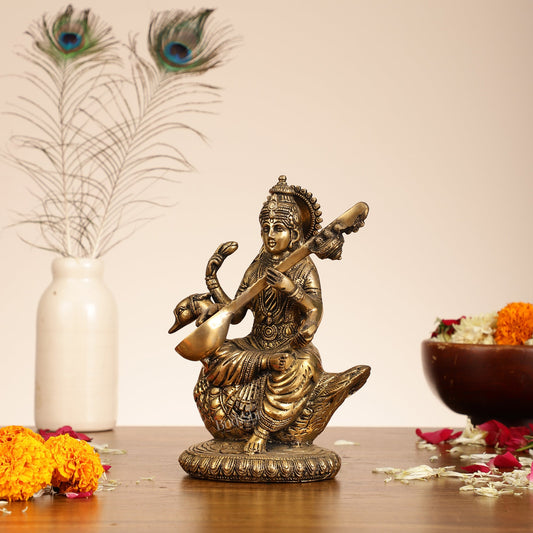 Brass Superfine Saraswati Idol - 8.5 Inch - Budhshiv.com