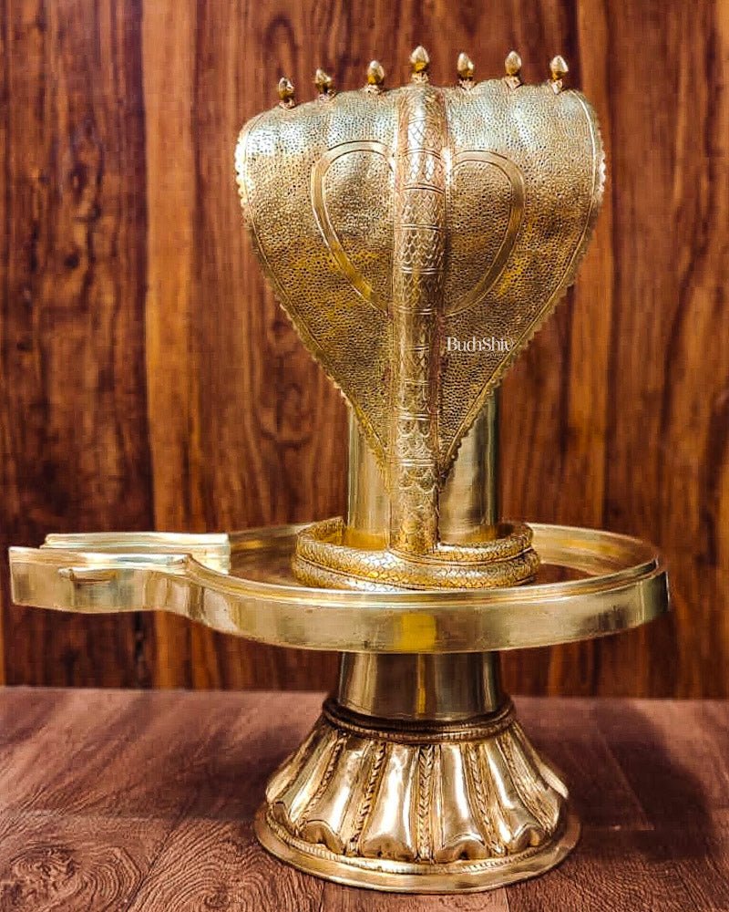 Brass Superfine Shiva Lingam with Snake - 22" - Budhshiv.com