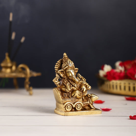 Brass superfine Small Ganesha Idol | Height 3.5 inch - Budhshiv.com