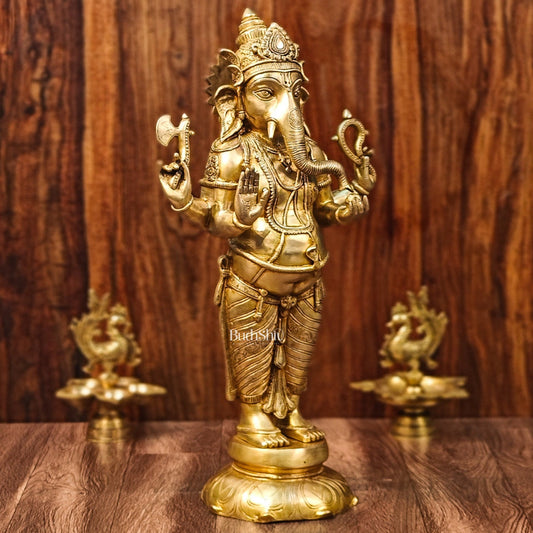 Brass Superfine Standing Ganesha Statue 24" - Budhshiv.com