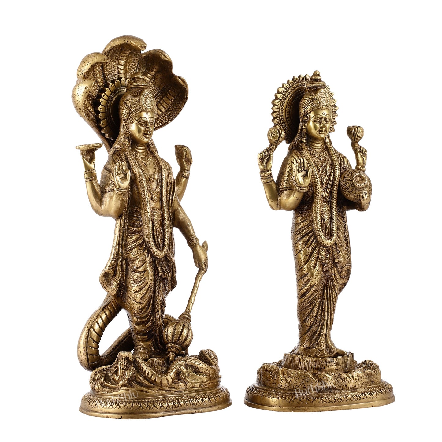 Brass Superfine Standing Vishnu Lakshmi Idols 17" - Budhshiv.com