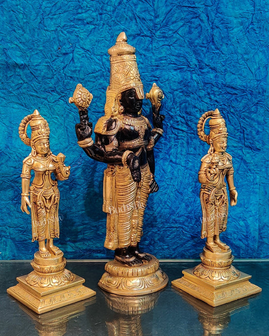 Brass Superfine Tirupati balaji with Bhudevi and Sridevi 18" - Budhshiv.com