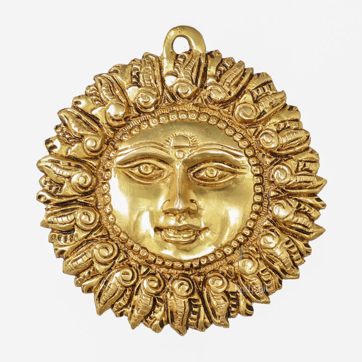 Brass Surya Dev Sun God Wall Hanging - 5 x 5 inch - Budhshiv.com