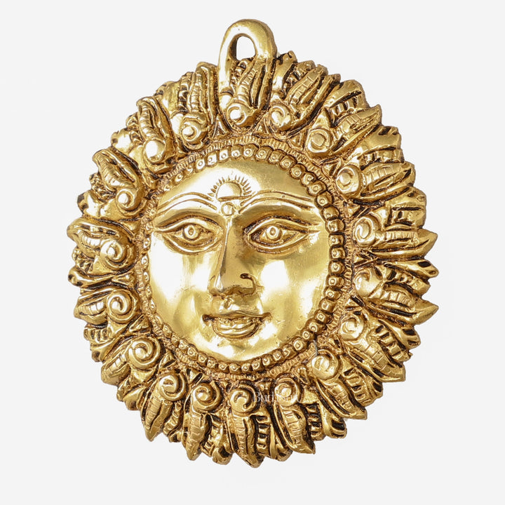 Brass Surya Dev Sun God Wall Hanging - 5 x 5 inch - Budhshiv.com