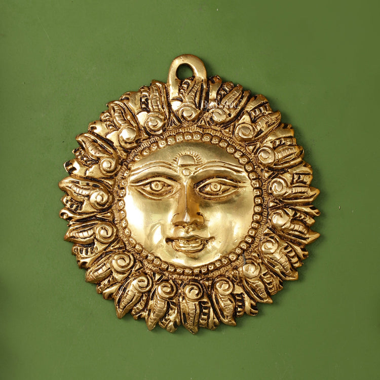 Brass Surya Dev Sun God Wall Hanging - 5 x 5 inch - Budhshiv.com