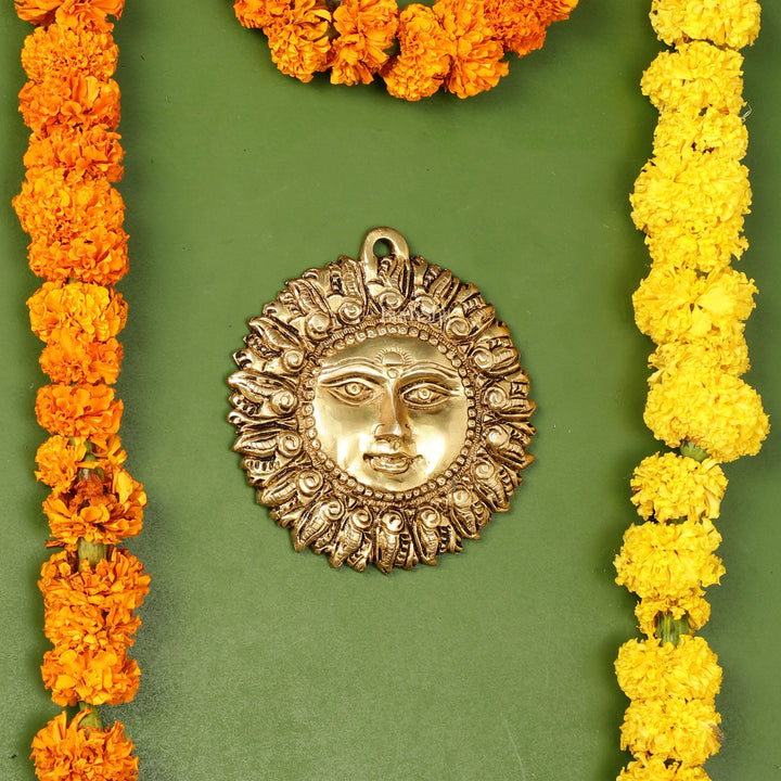 Brass Surya Dev Sun God Wall Hanging - 5 x 5 inch - Budhshiv.com