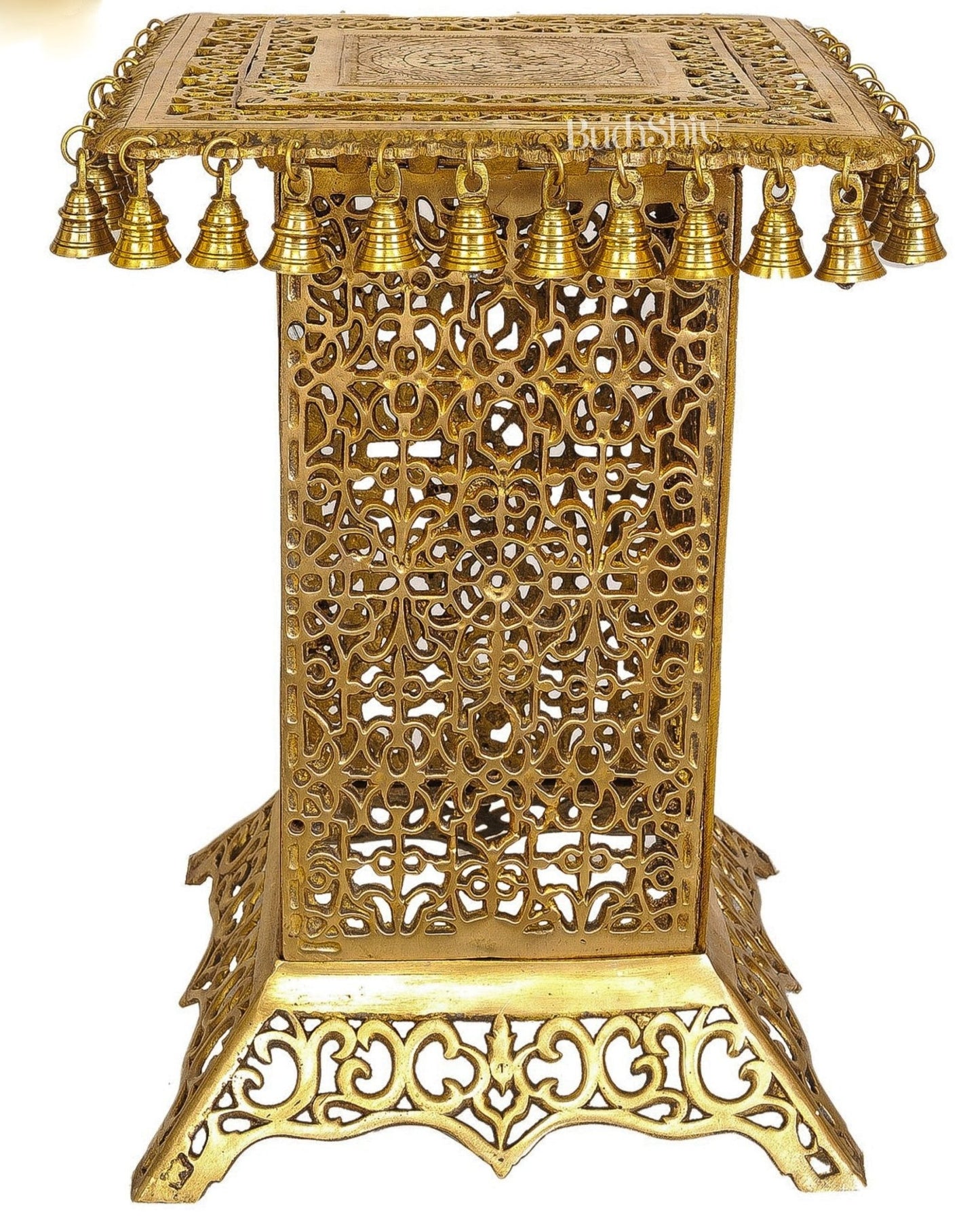 Brass Tall Chowki | Brass Chowki Stand with bells | 21" - Budhshiv.com