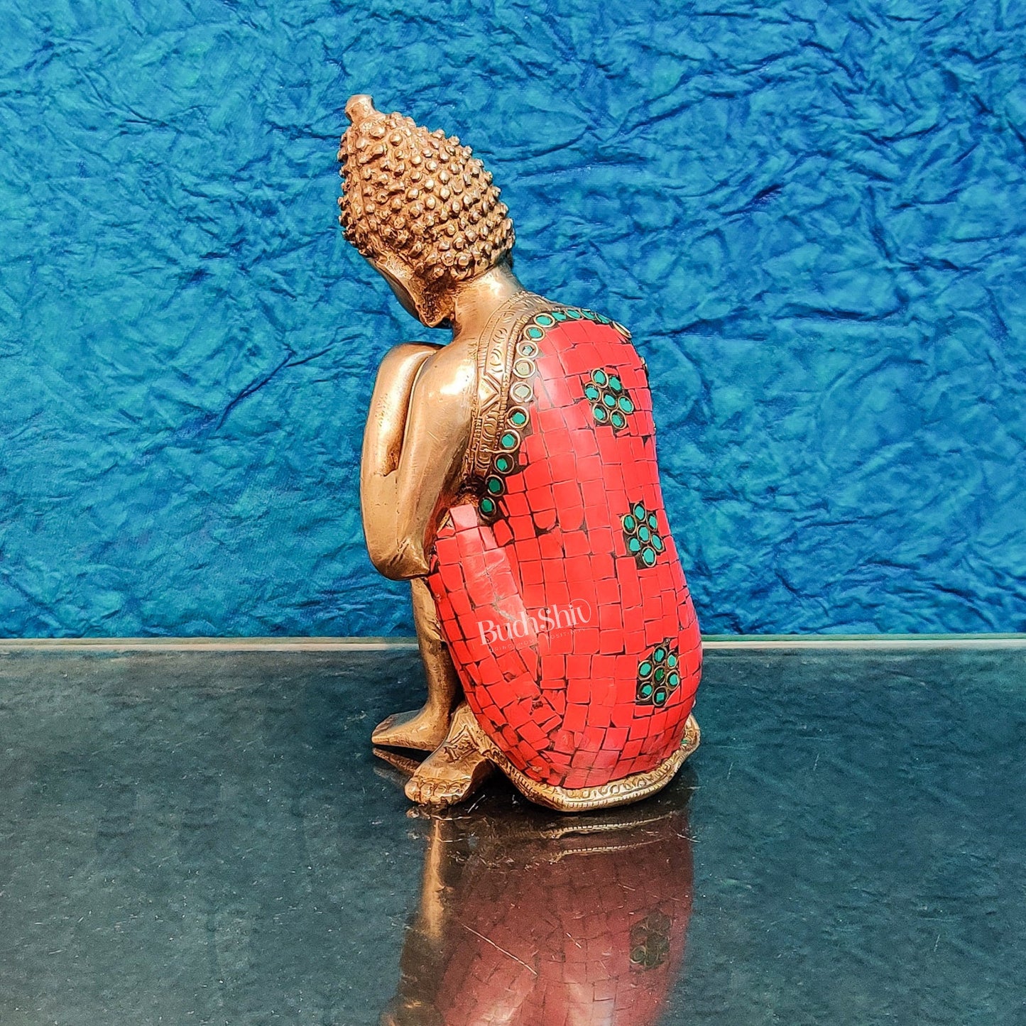 Brass Thinking buddha idol 8" - Budhshiv.com