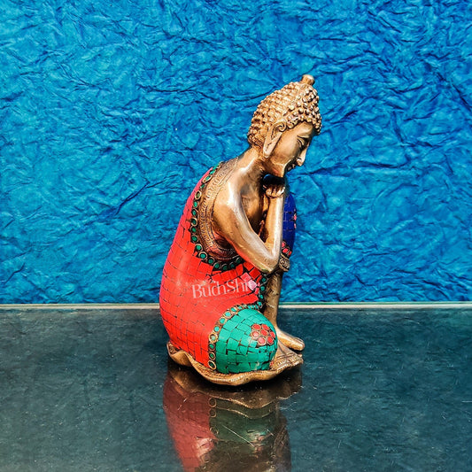 Brass Thinking buddha idol 8" - Budhshiv.com