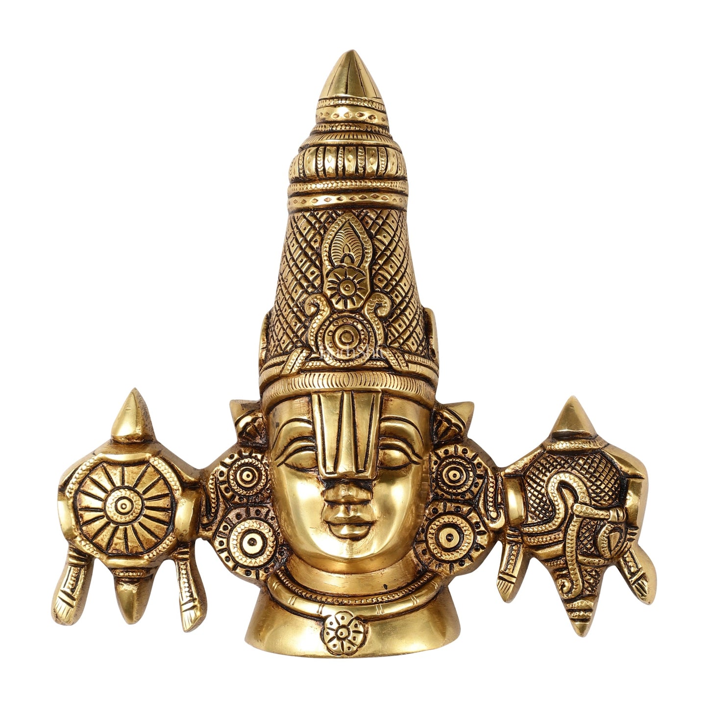 Brass Tirupati Balaji face with shankh and chakra wall hanging 7 " - Budhshiv.com