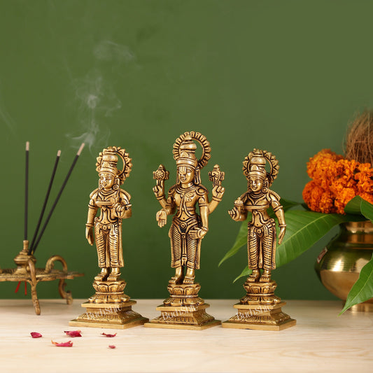 Brass Tirupati Balaji Idol Set with Bhudevi and Sridevi | 8 inch - Budhshiv.com