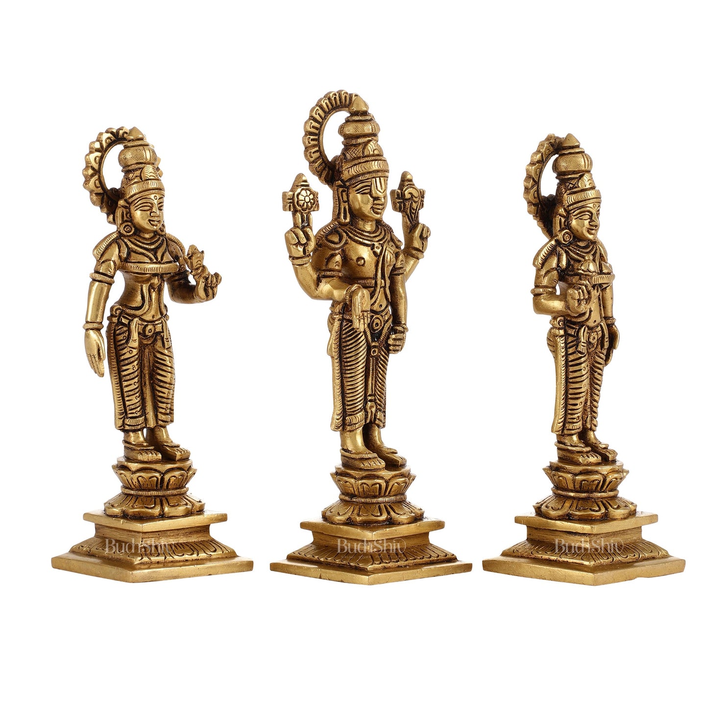 Brass Tirupati Balaji Idol Set with Bhudevi and Sridevi | 8 inch - Budhshiv.com