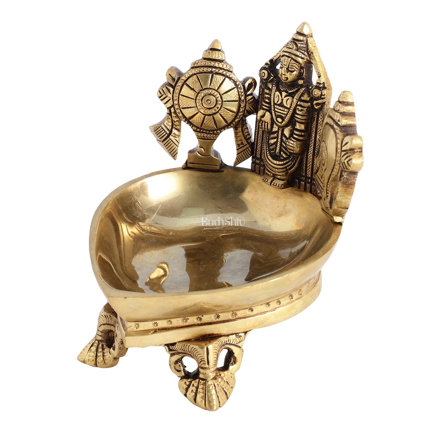 Brass Tirupati Balaji Shankh Chakra Lamp 5" - Budhshiv.com