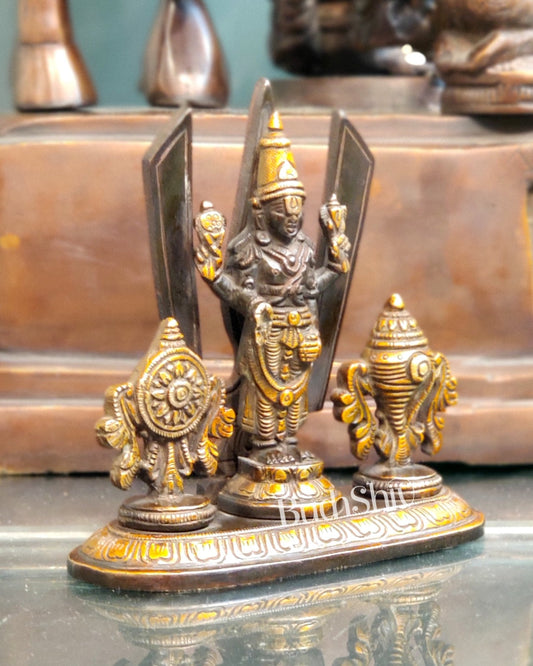Brass Tirupati balaji Shankh Chakra Namah Accent 5 inch black gold - Budhshiv.com