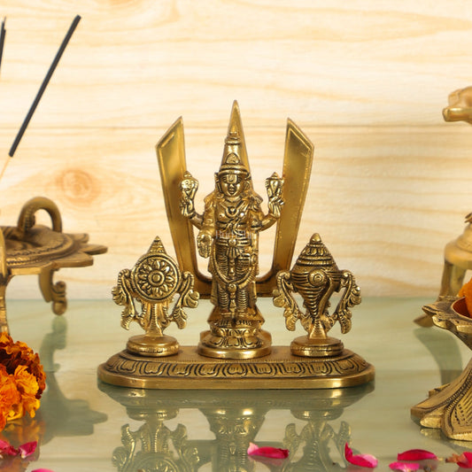 Brass Tirupati balaji Shankh Chakra Namah Accent 5 inch - Budhshiv.com