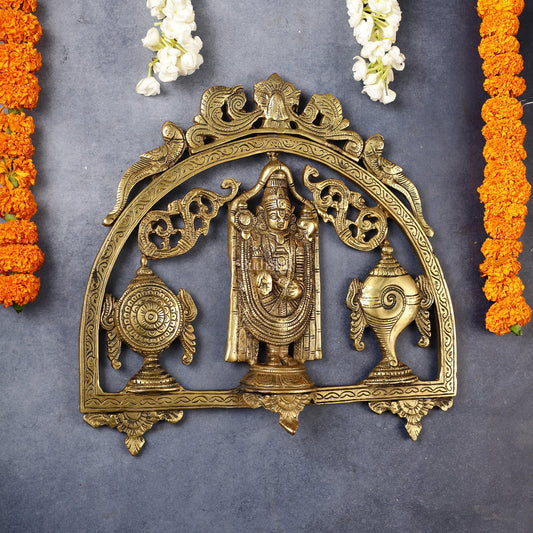 Brass Tirupati Balaji wall hanging with Shankh and Chakra 12 " - Budhshiv.com