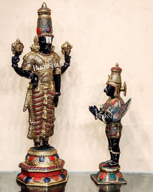 Brass Tirupati Balaji with Garuda Statue | Handcrafted | Black and Golden Finish - Budhshiv.com