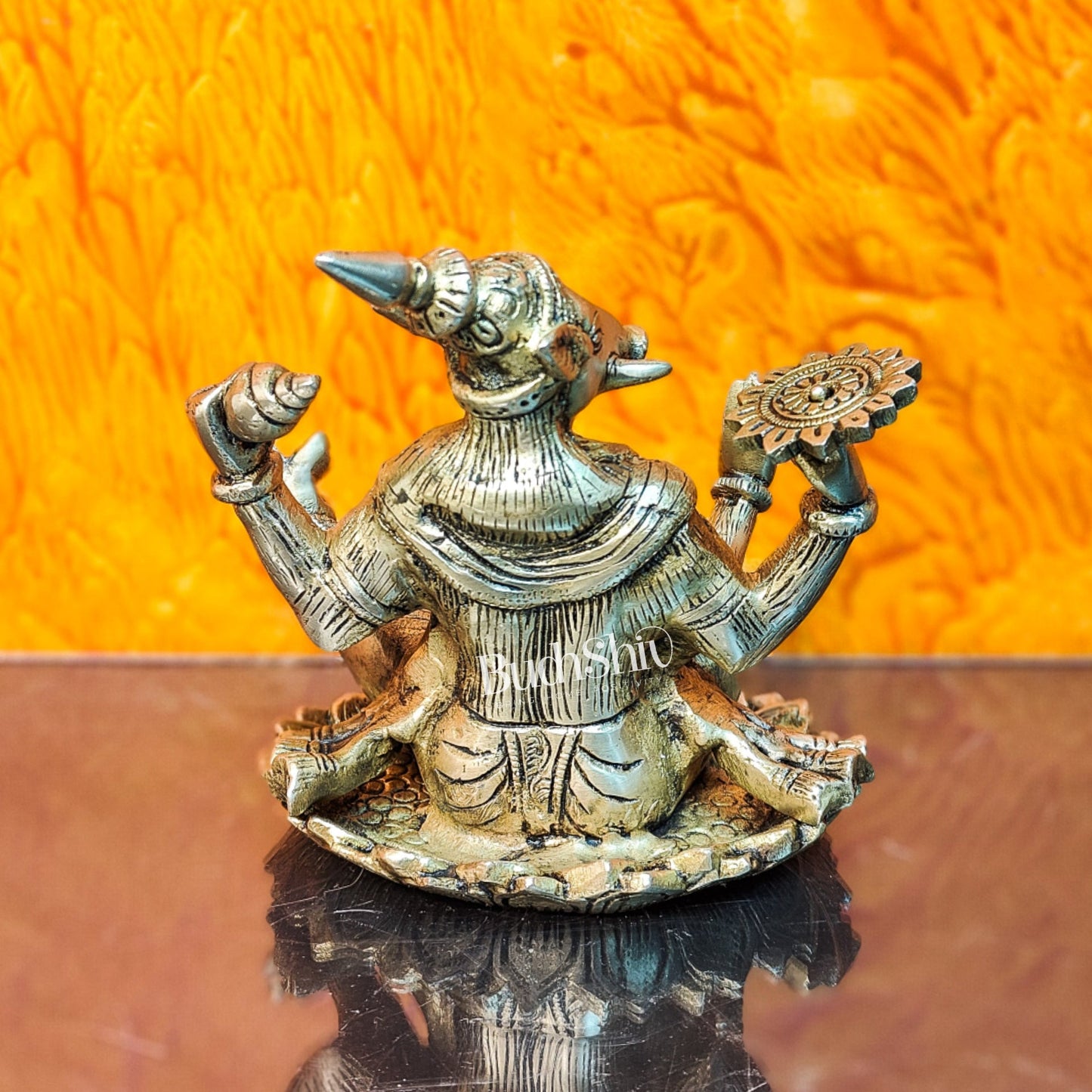 Brass Varaha seated on lotus 6" - Budhshiv.com