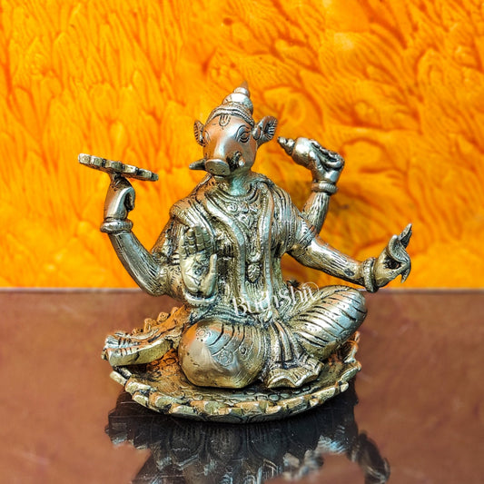 Brass Varaha seated on lotus 6" - Budhshiv.com