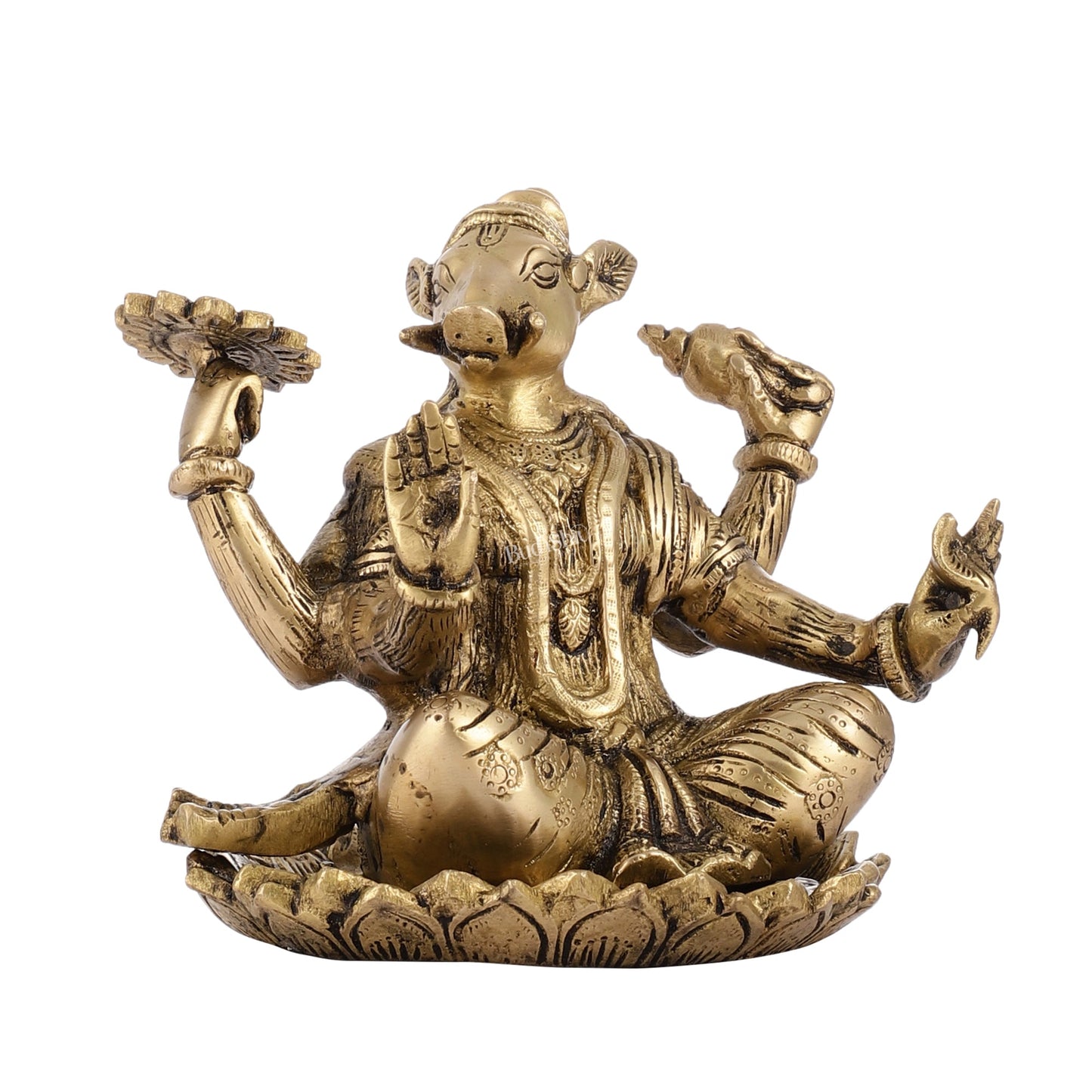 Brass Varaha seated on lotus 6" - Budhshiv.com