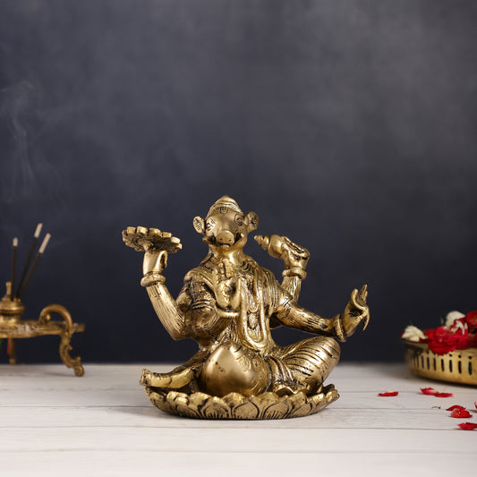 Brass Varaha seated on lotus 6" - Budhshiv.com