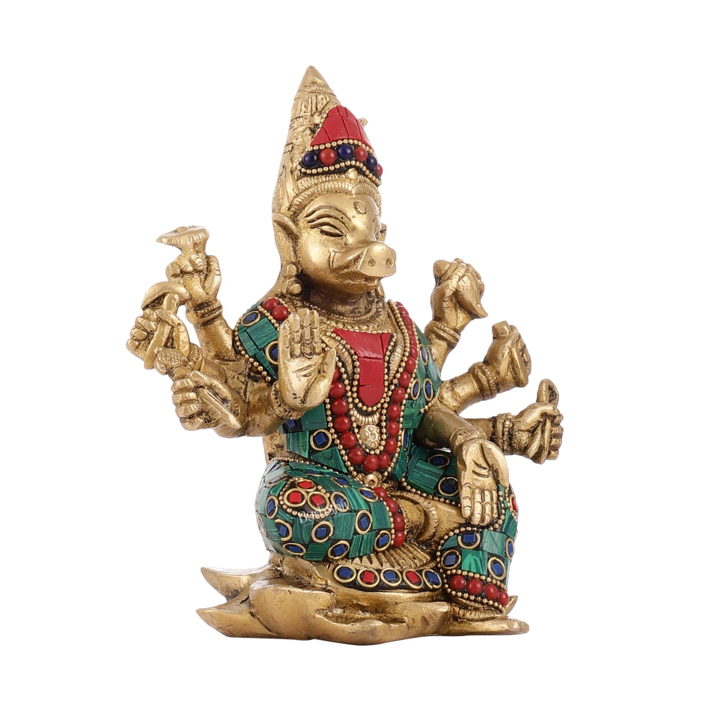 Brass Varahi amman statue 6" stonework - Budhshiv.com