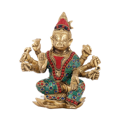 Brass Varahi amman statue 6" stonework - Budhshiv.com