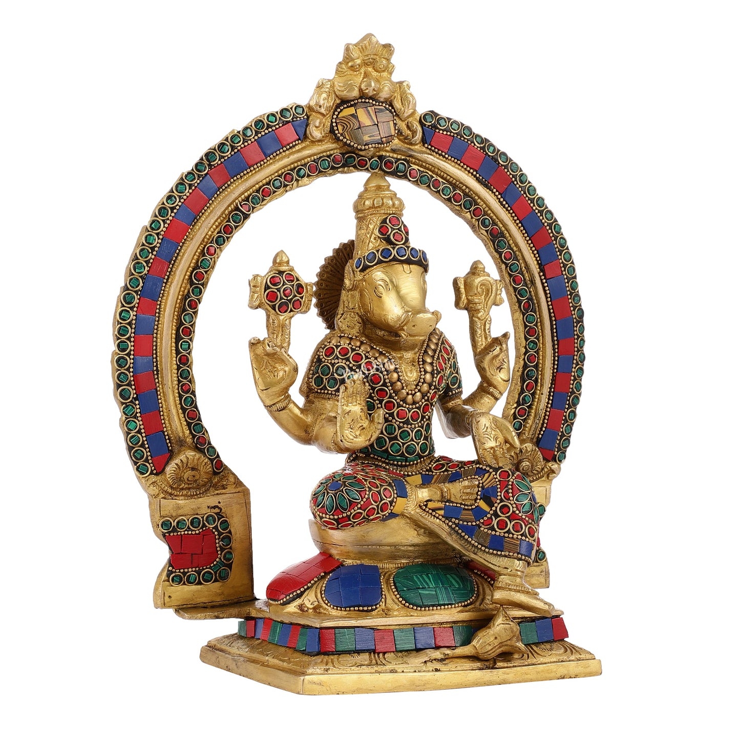 Brass Varahi Amman Statue with Stonework 11 inch - Budhshiv.com