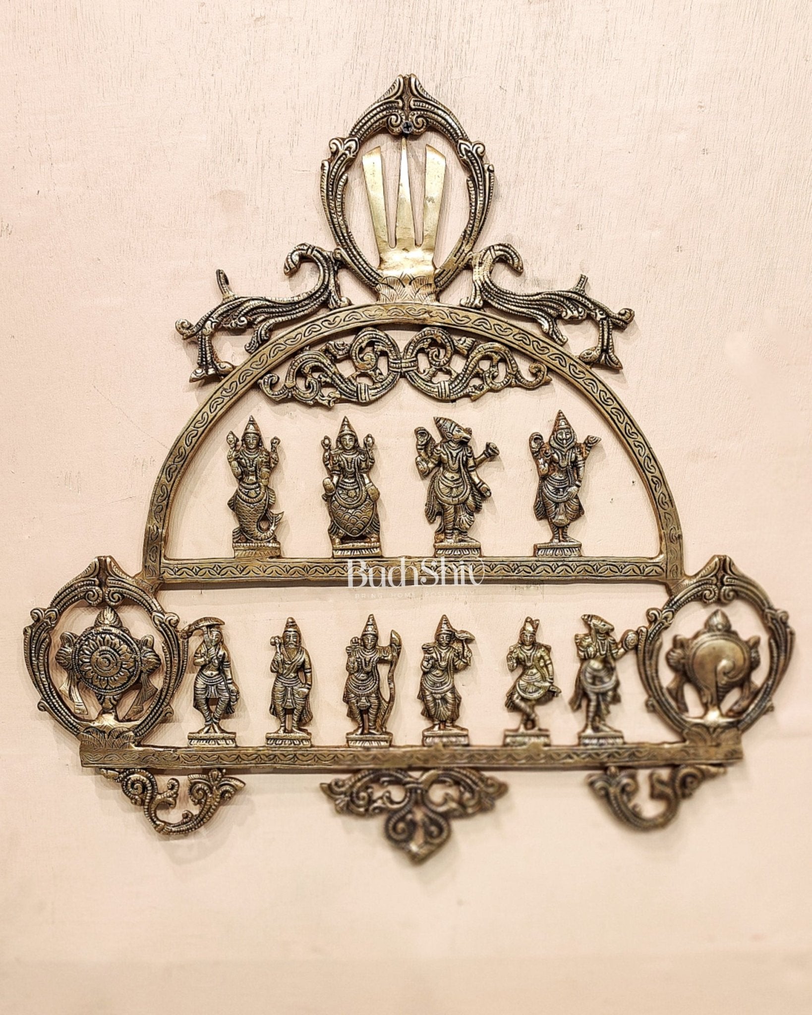 Brass Vishnu Dashavatar with Shankh Chakra and Namah Wall Hanging 20 –