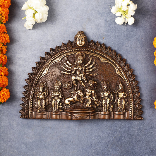Brass Wall Hanging Plate: Mahisasur Mardini durga - Budhshiv.com