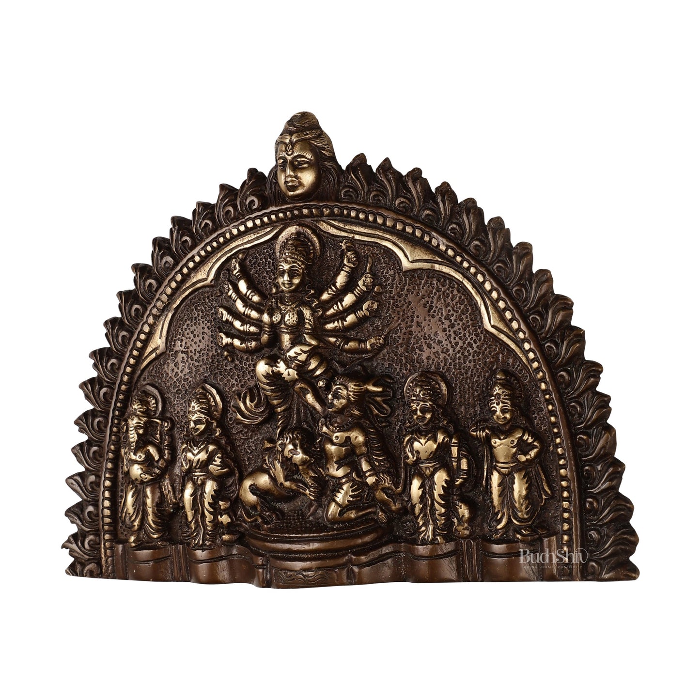 Brass Wall Hanging Plate: Mahisasur Mardini durga - Budhshiv.com