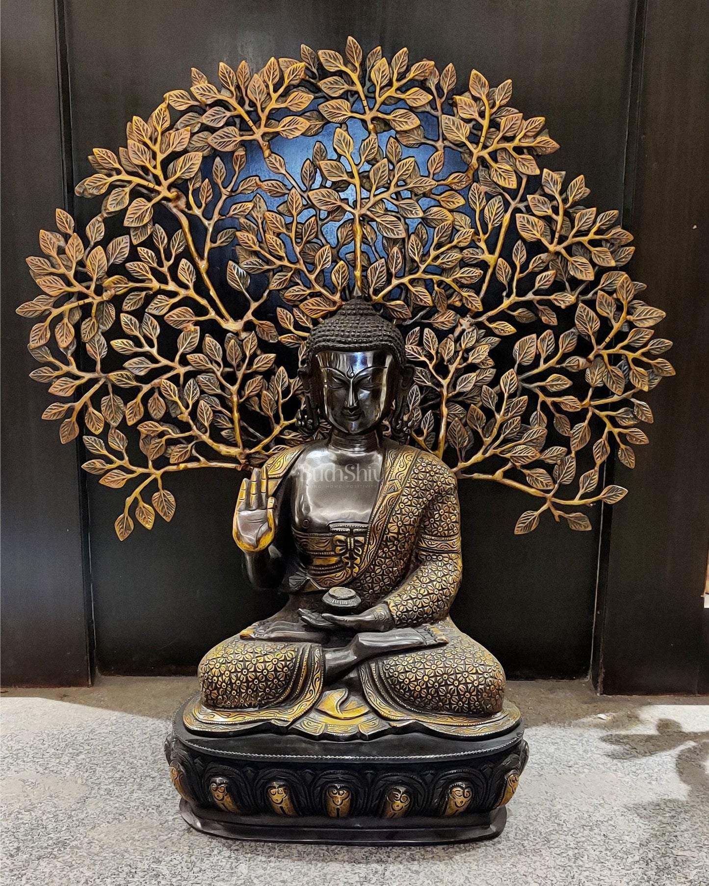 Buddha Brass statue with Bodhi tree 25 inches - Budhshiv.com