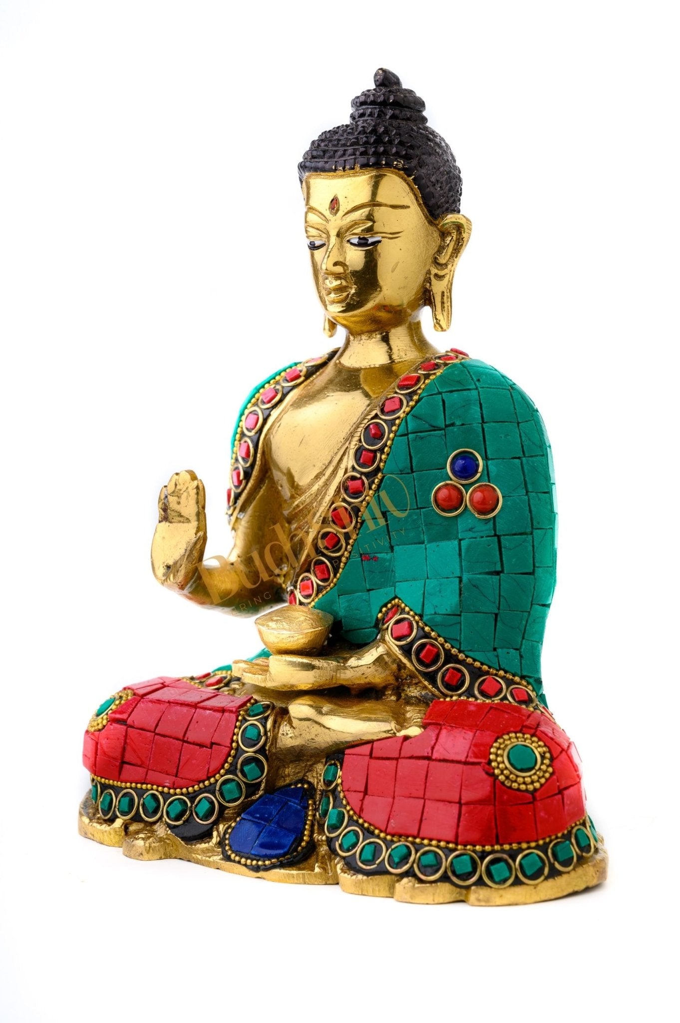 Buddha Idol in Brass Covered in Stones for Home Decor Meditation Office - Budhshiv.com