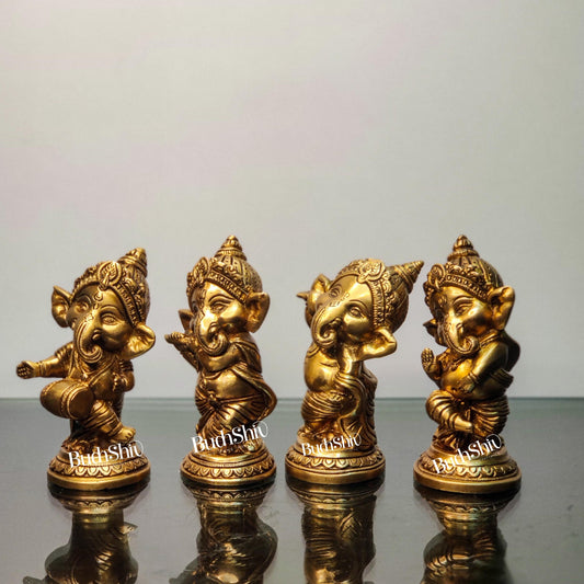 Buy Baby Ganesha Brass Idol Set of 4 - Golden | BudhShiv - Budhshiv.com