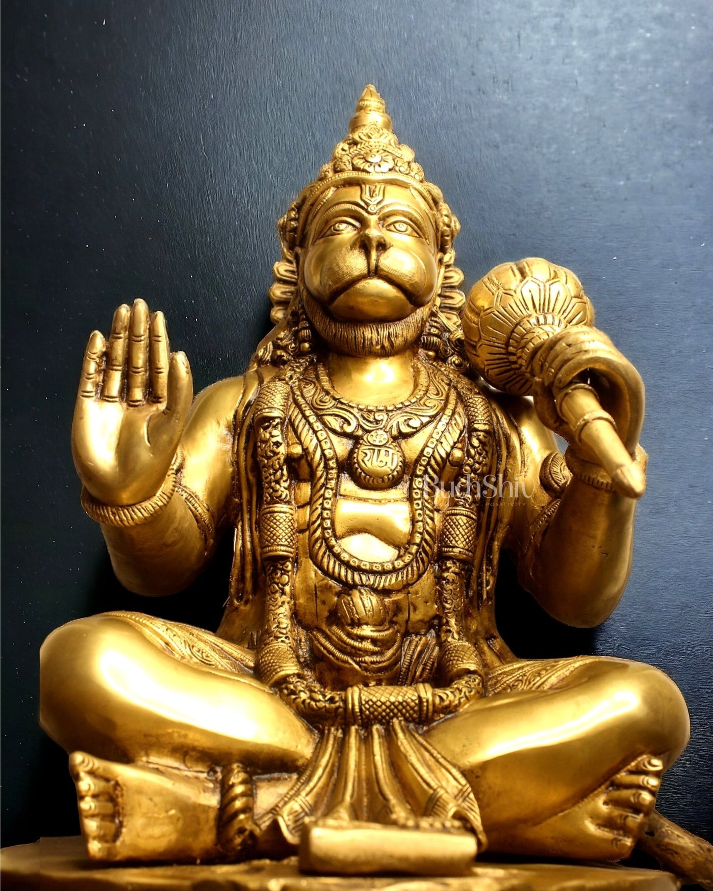 Crossed Leg Brass Hanuman Statue - 20 inch - Budhshiv.com