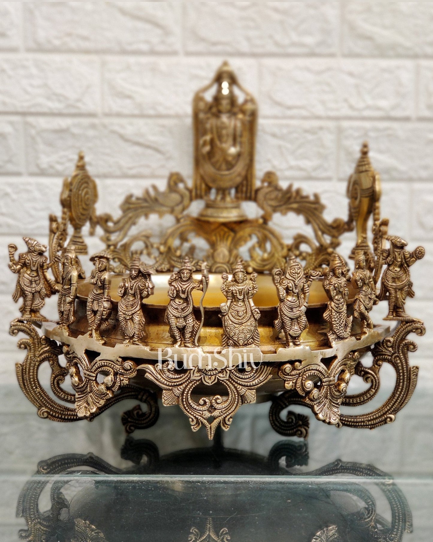 Dashavatar Pure Brass Urli large - Budhshiv.com