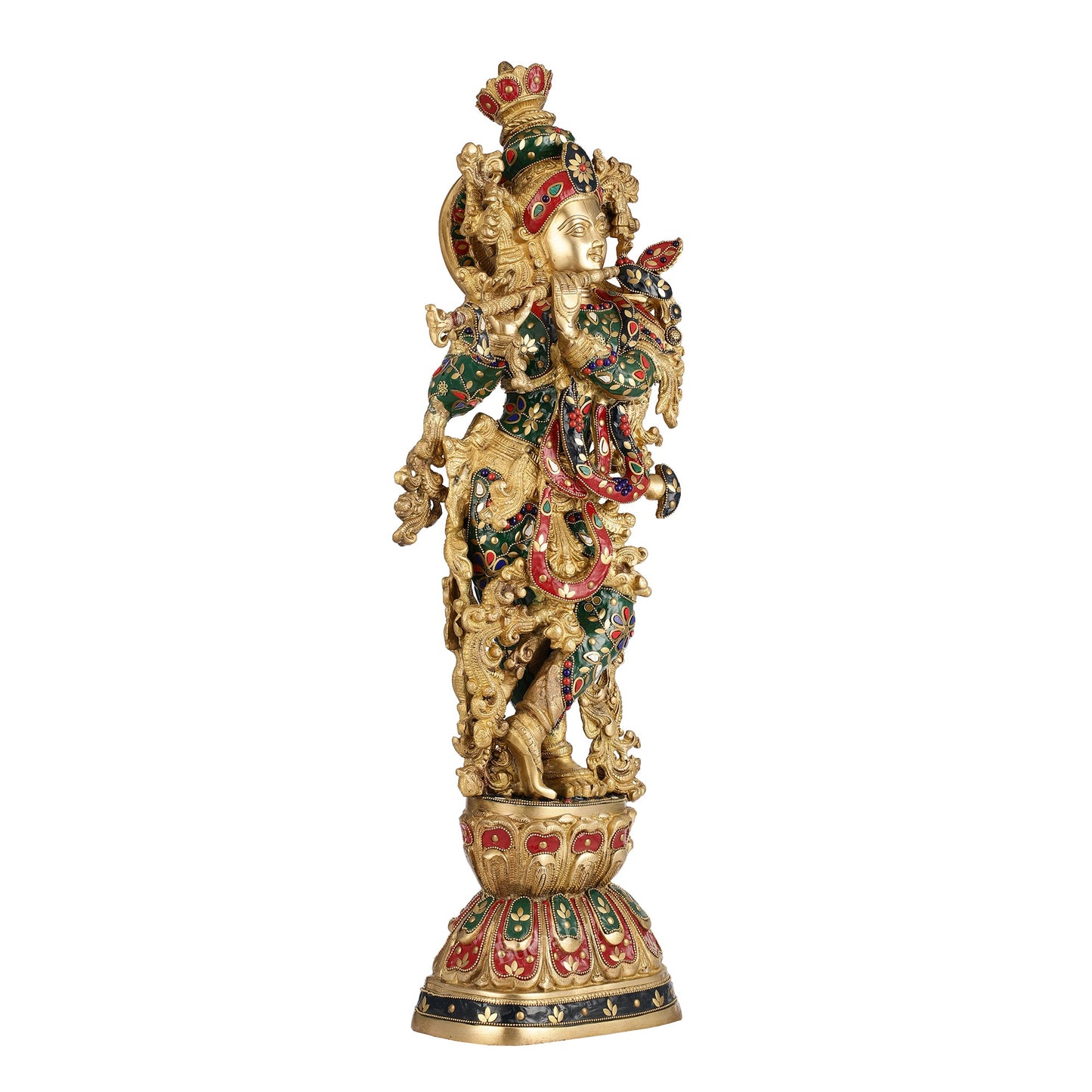 Divine Brass Handcrafted Ever Smiling Krishna Kanhaiya Statue 29" - Budhshiv.com