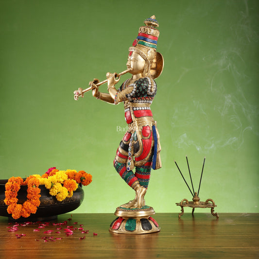 Divine brass Krishna Idol | Height 23 Inch - Budhshiv.com