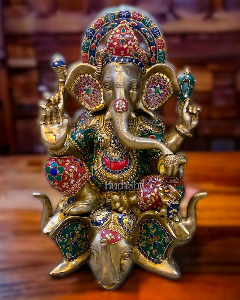 Divine Brass Lord Ganesha Statue with Meenakari - 21 Inch - Budhshiv.com