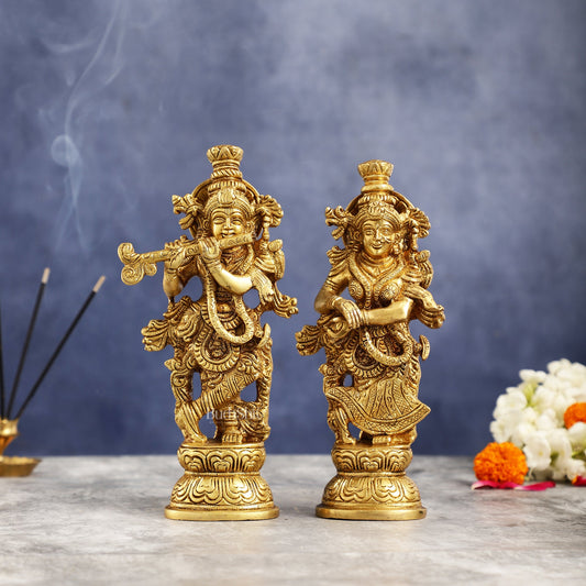Divine Brass Radha Krishna Idol Pair 9" - Budhshiv.com